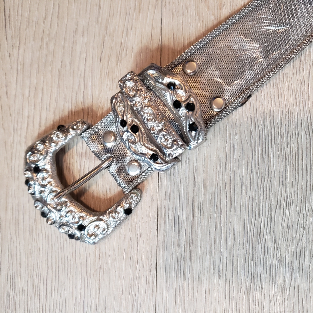 Silver Metal Mesh Belt Decorative Rhibestone Buckle Bling